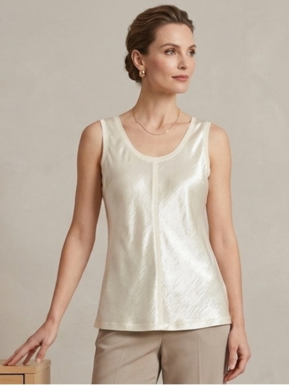 she said Satin-Effect Ivory Tank Top - Women’s Sleeveless Shell